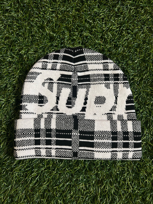 Supreme Big Logo Beanie White Plaid