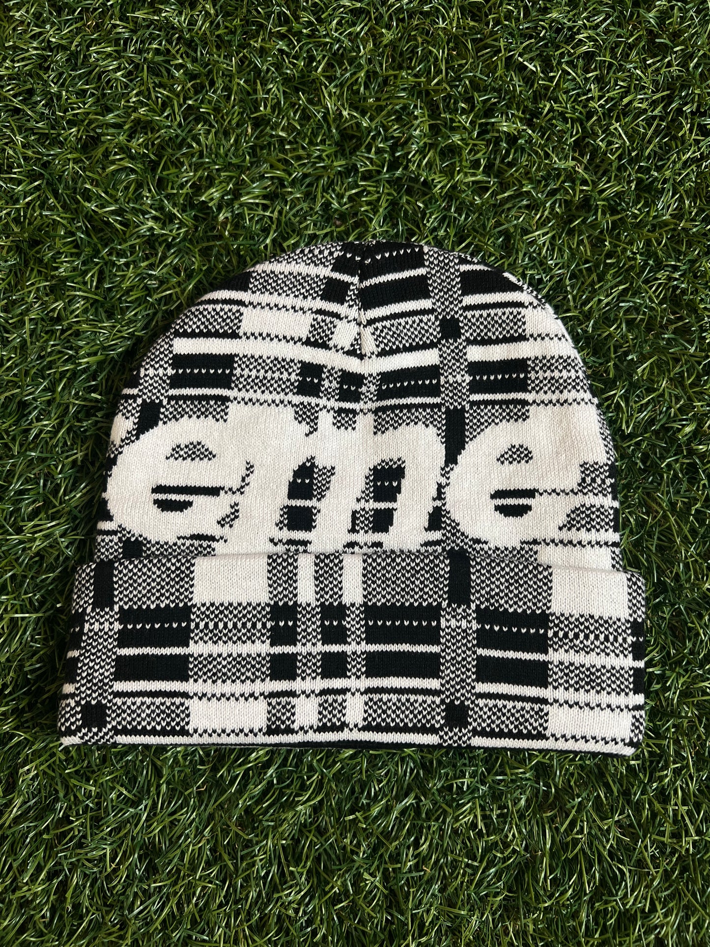 Supreme Big Logo Beanie White Plaid