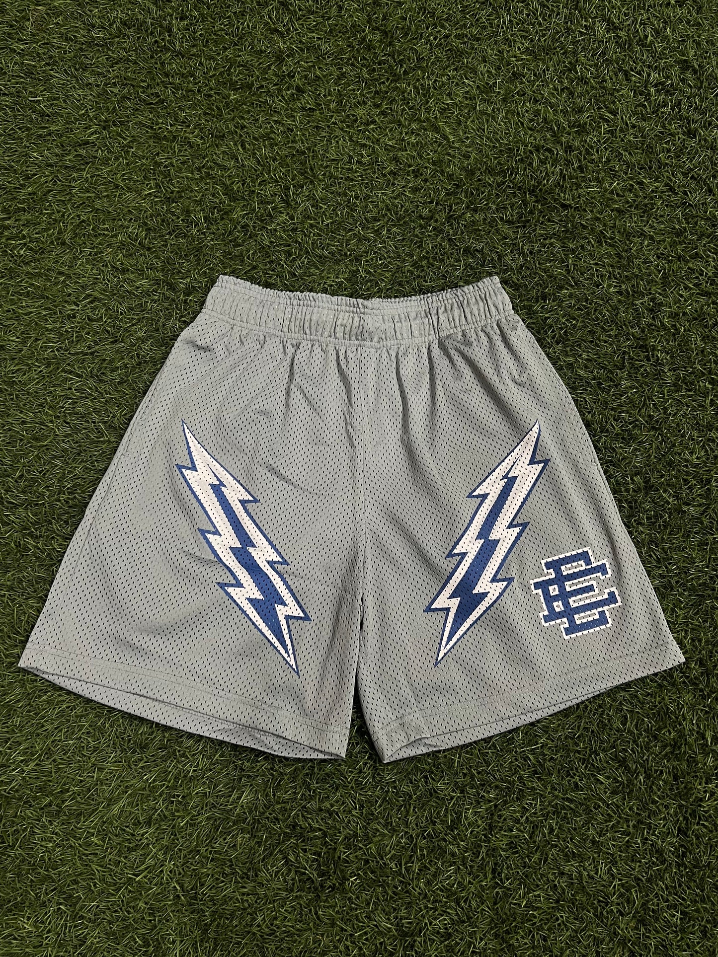 Eric Emmanuel Grey/Blue Bolt Shorts